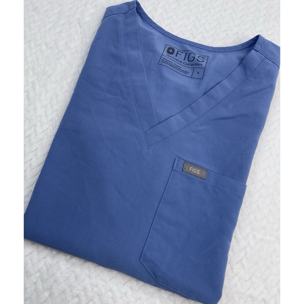 FIGS Women's Crop Top V-Neck Scrub Top in Blue